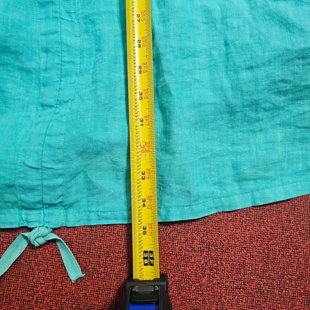 Bryn Walker Oversized‎ Linen Tunic M Turquoise Coastal Artsy Pocket Lagenlook - Picture 14 of 14